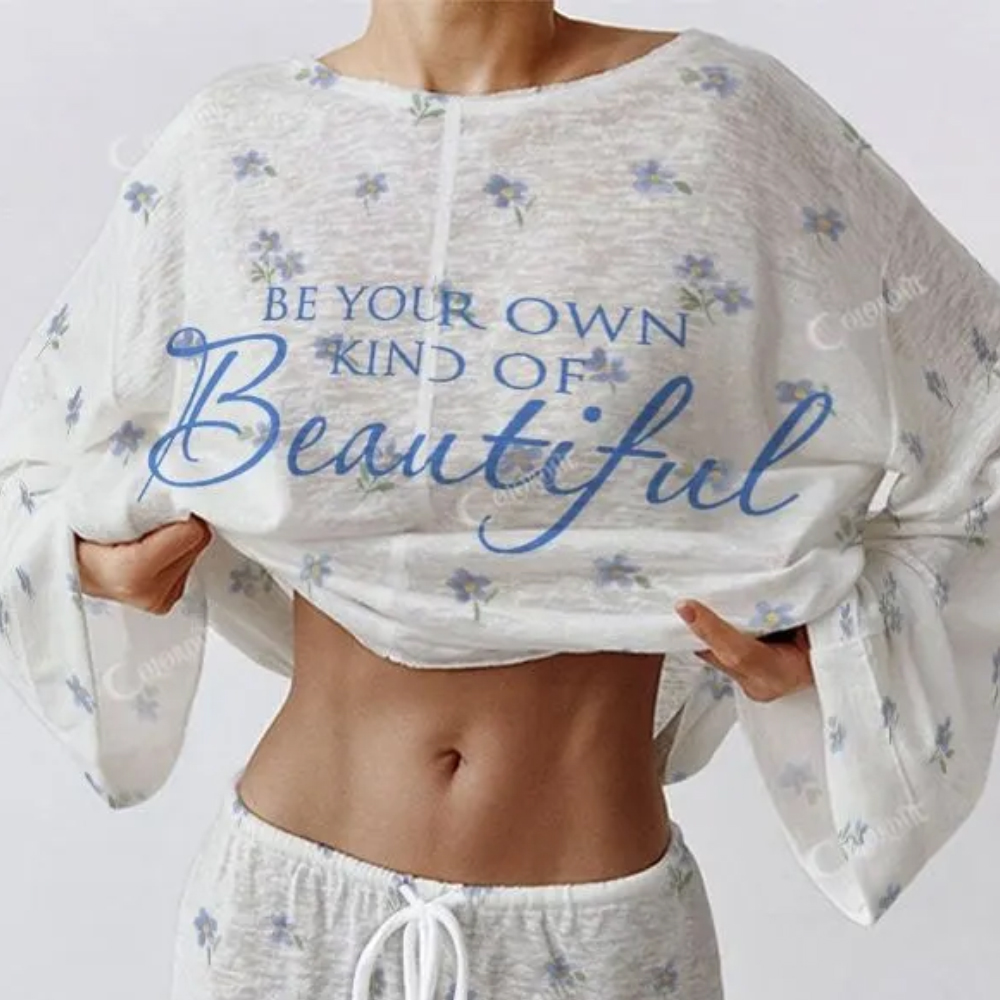 Colordate Women's Be Your Own Kind Of Beautiful Print Long Sleeve Cotton Homewear Set
