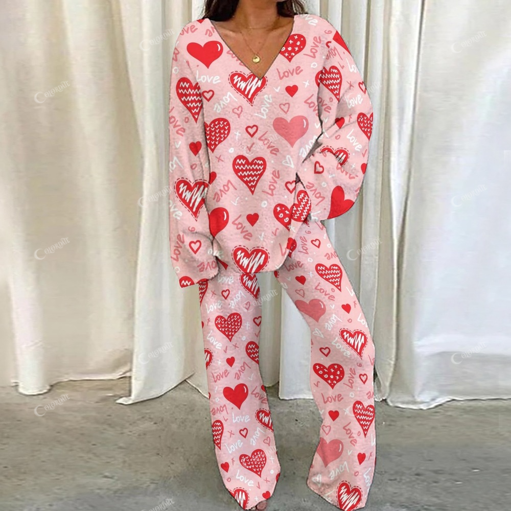 Valentine's Day Pink Love Loungewear Set For Women