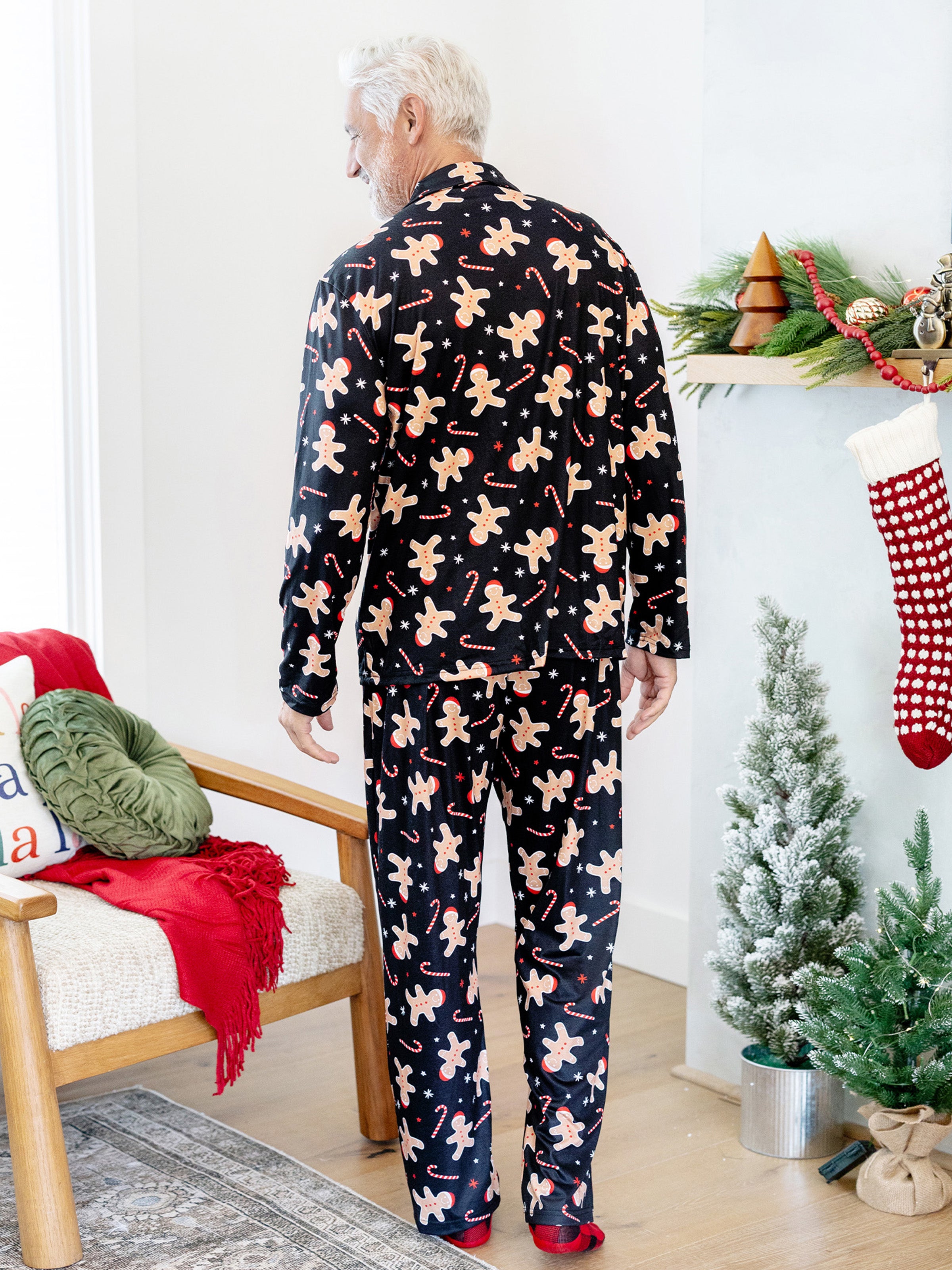 Christmas Matching Family Pajamas Set Gingerbread Print Black PJS