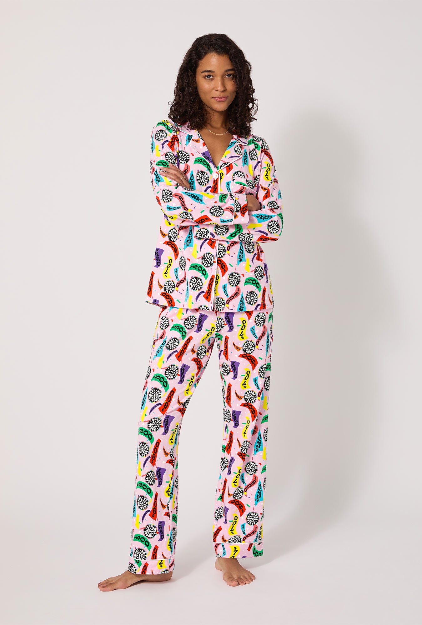 Spin To Win Long Sleeve Classic Satin Pj Set