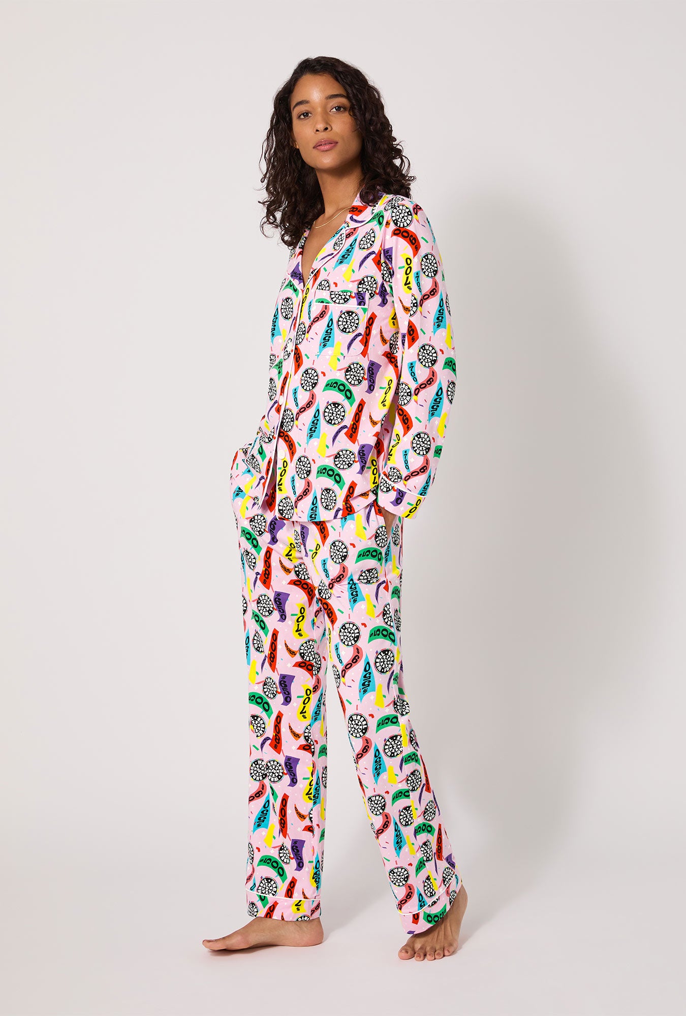 Spin To Win Long Sleeve Classic Satin Pj Set