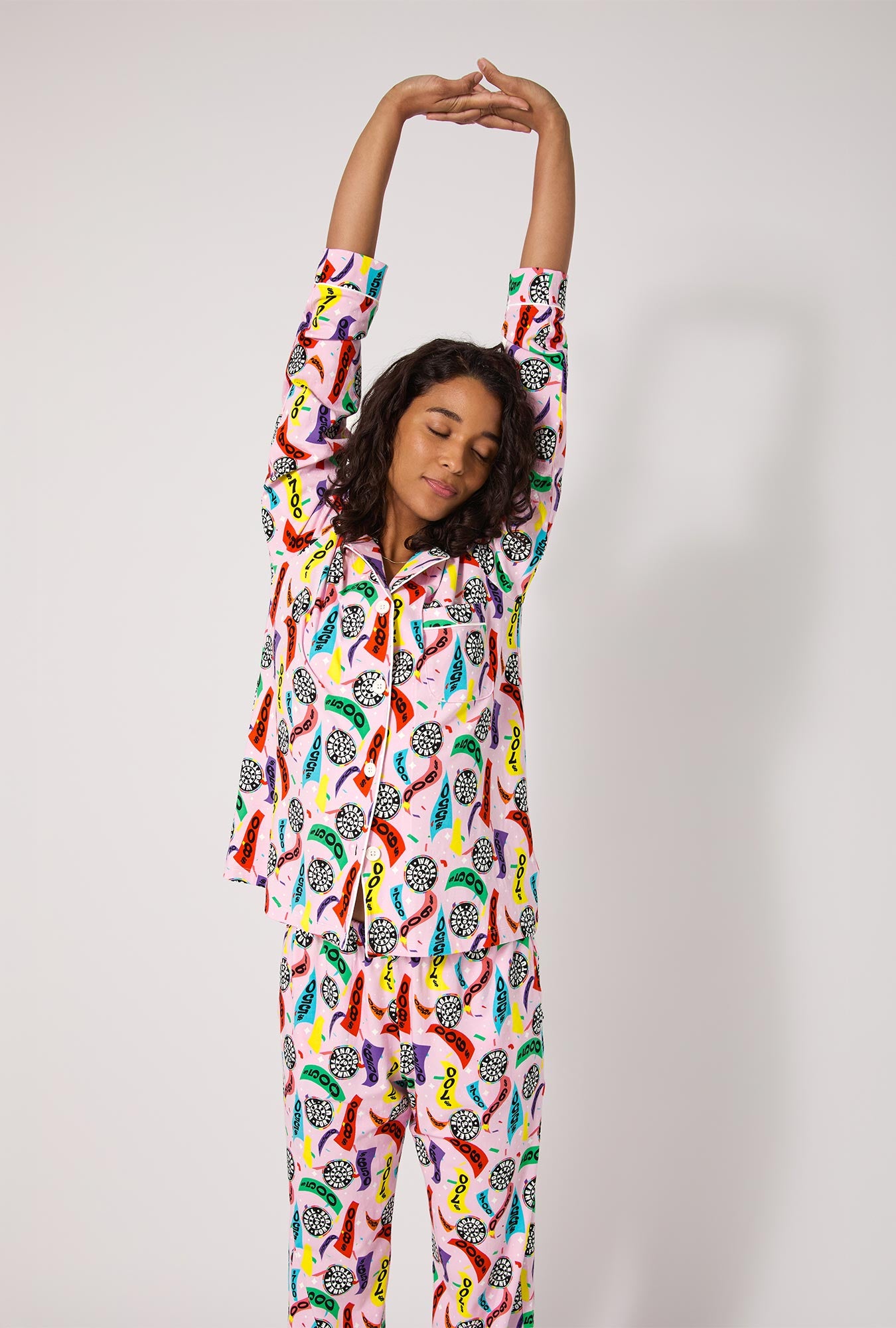 Spin To Win Long Sleeve Classic Satin Pj Set