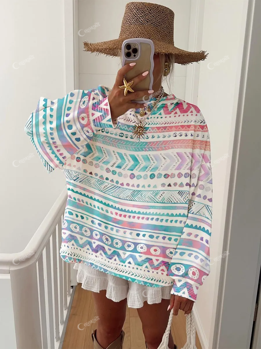 Women's Bohemian Print Crew Neck Sweatshirt