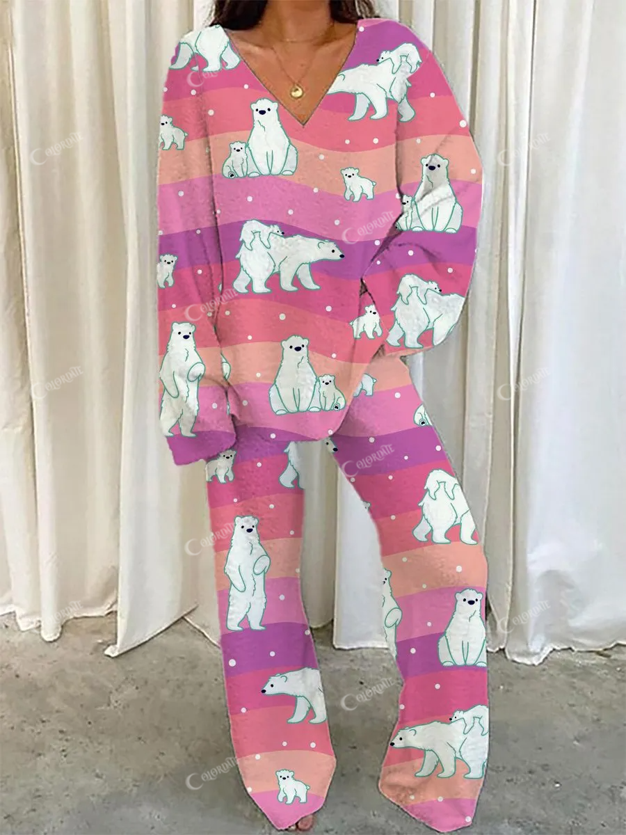 Women's Colorful Cute Animal Printed Home Long Sleeve Suit