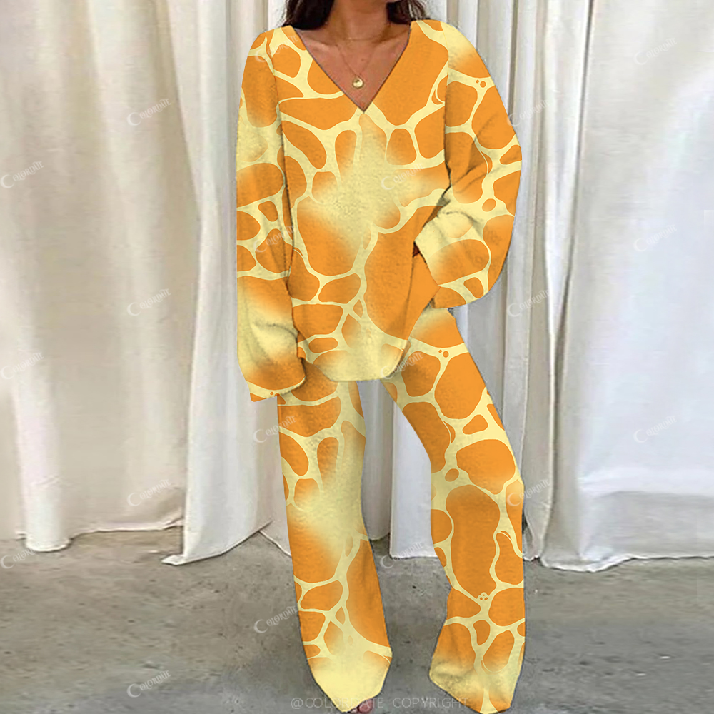 Colordate Casual Orange Halo Loungewear Set For Women