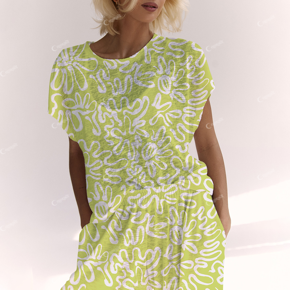 Colordate Women's  Fresh Flower Green Print Ladies Lounge Suit