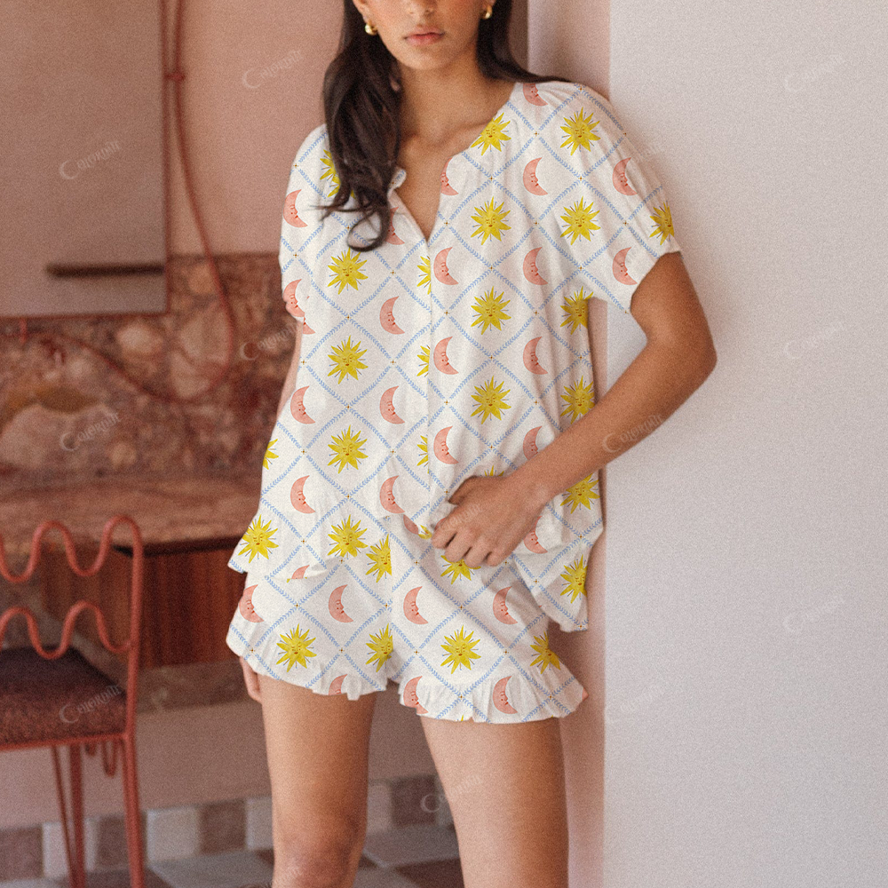 The Moon And The Sun Print Short Pajama Set