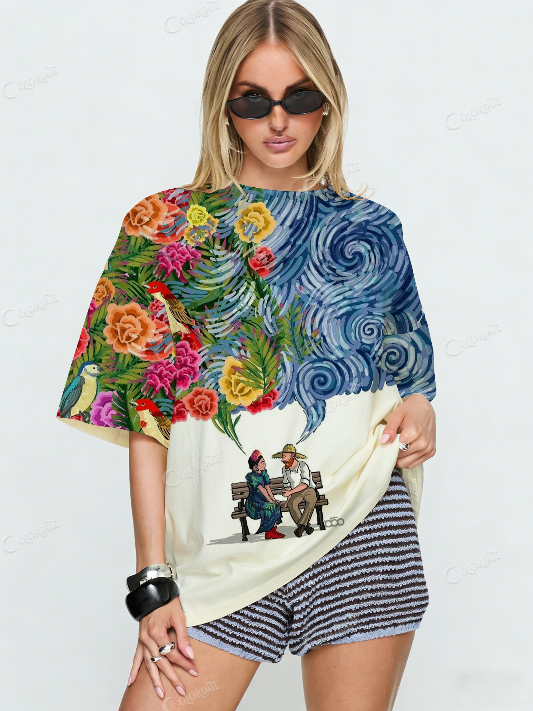 Tropical Birds & Blooms Print T-Shirt