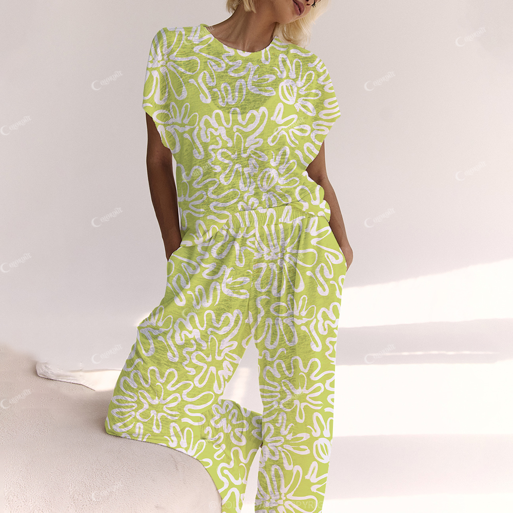 Colordate Women's  Fresh Flower Green Print Ladies Lounge Suit