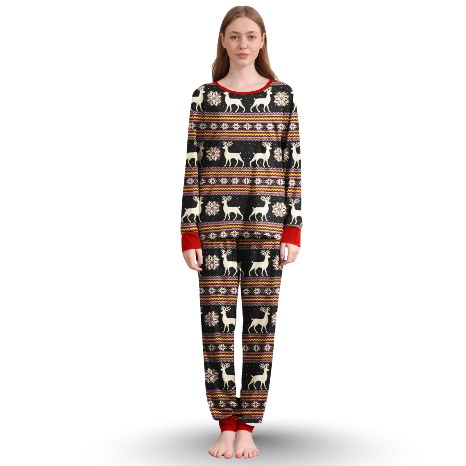 Reindeer Snowflake Pattern Family Matching Christmas Pajama Set