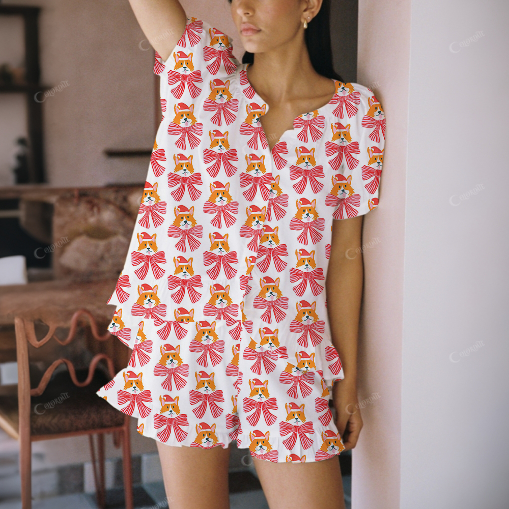 A Corgi With A Bow Print Short Pajama Set