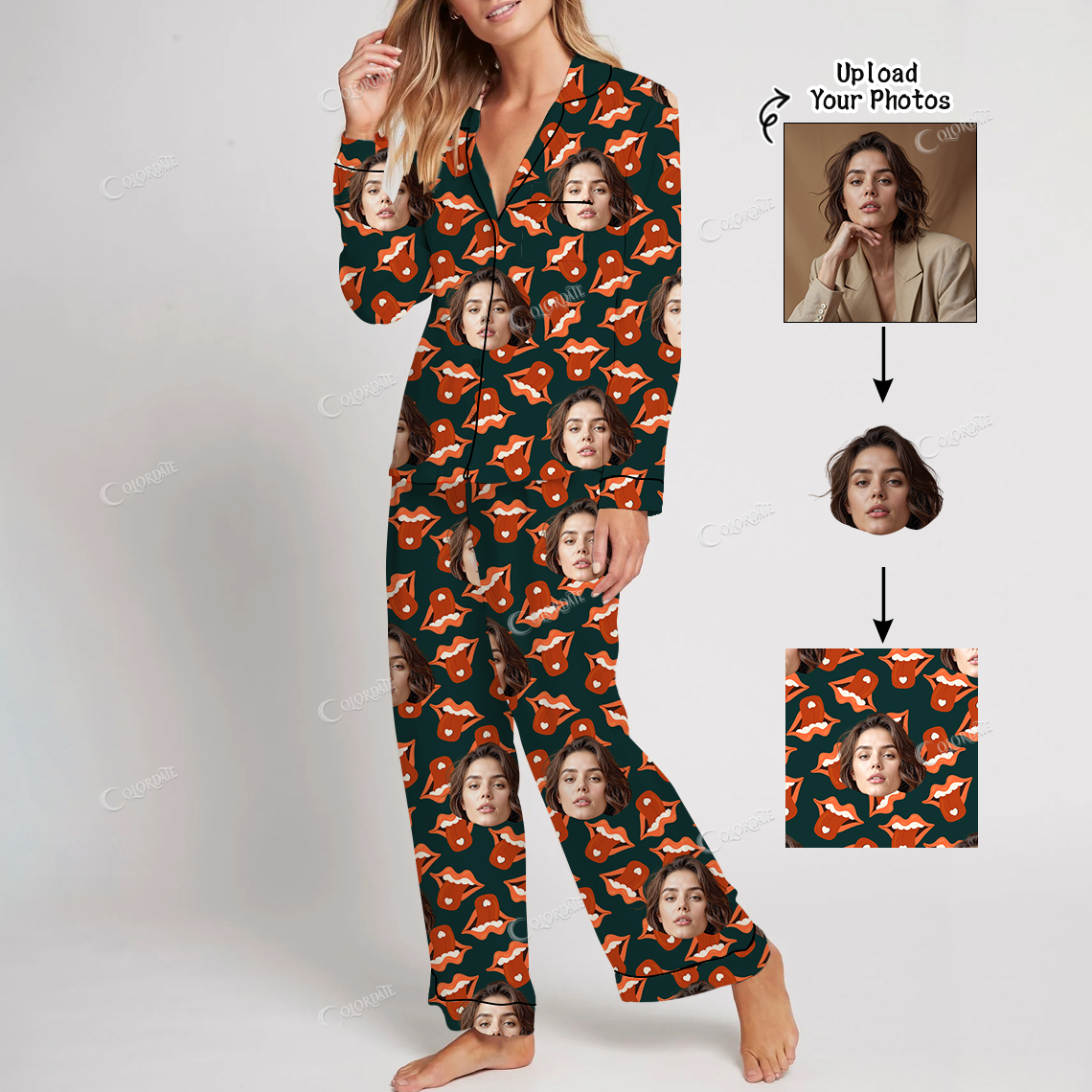 Addcustom Your Photos Women's Print Home Long Sleeve Suit