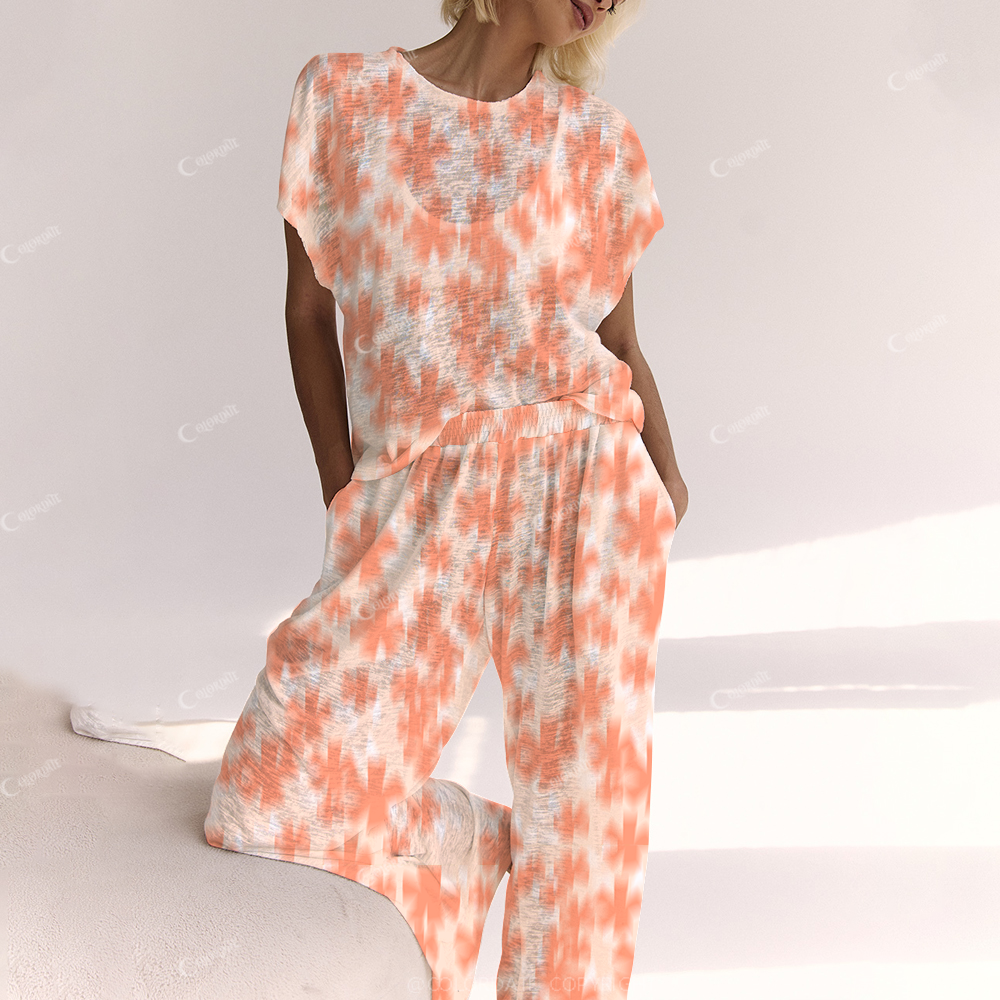 Colordate Women's Watercolor Orange Little Flower Print Ladies Lounge Suit