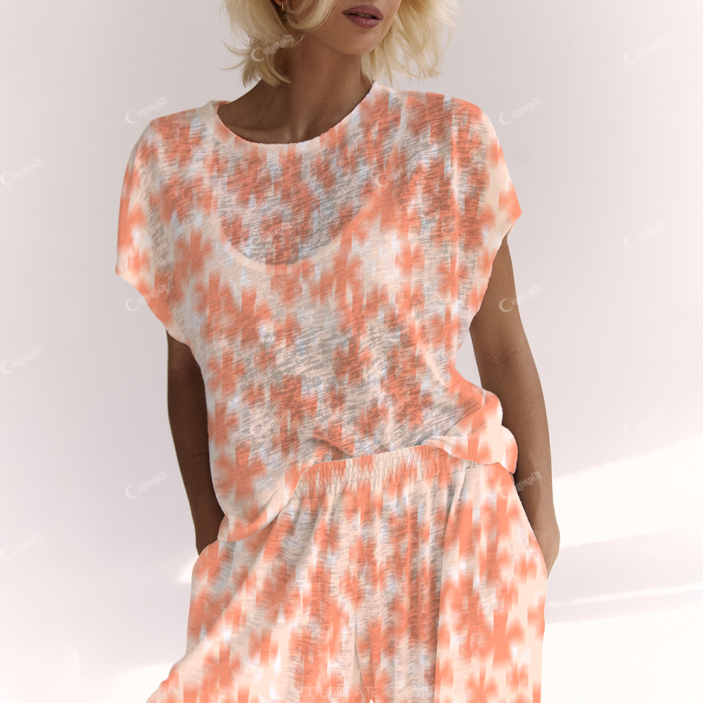 Colordate Women's Watercolor Orange Little Flower Print Ladies Lounge Suit