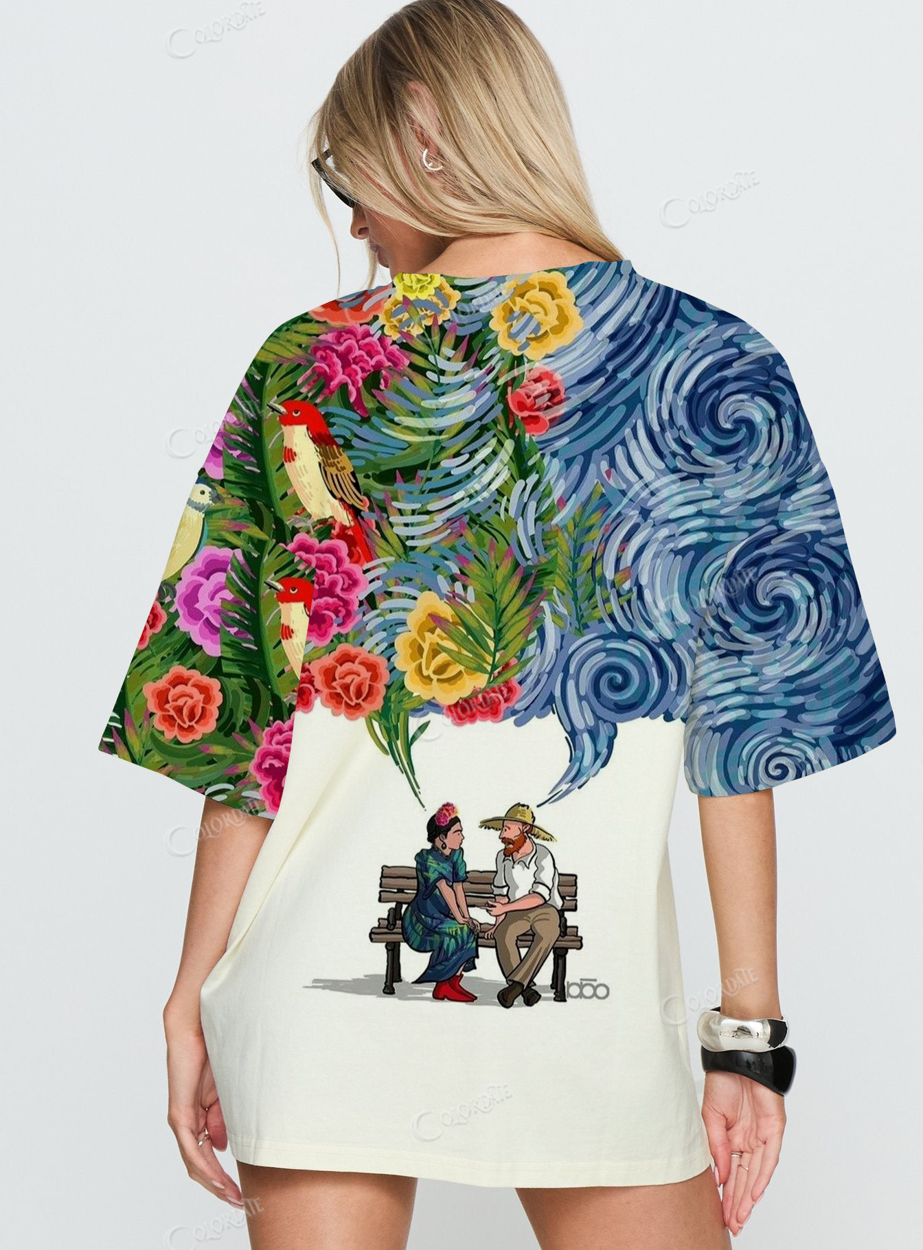 Tropical Birds & Blooms Print T-Shirt