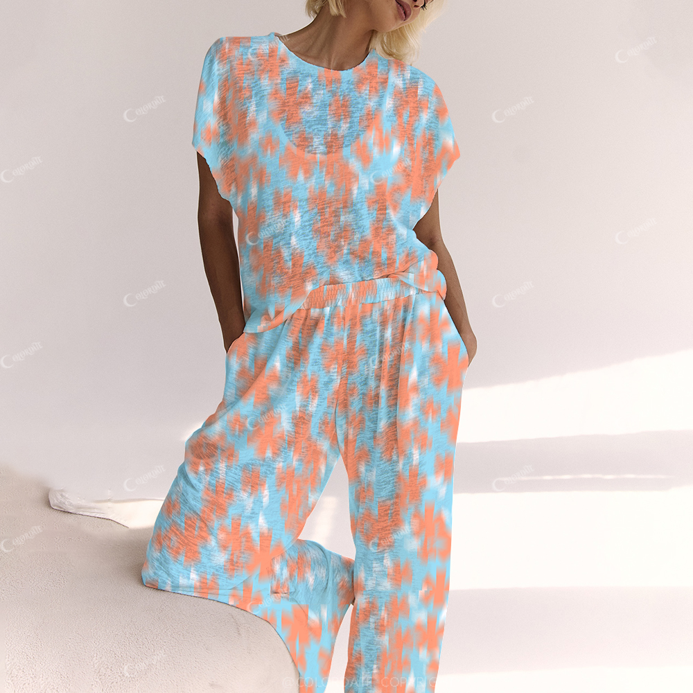 Colordate Women's Watercolor Little Flower Blue Print Ladies Lounge Suit