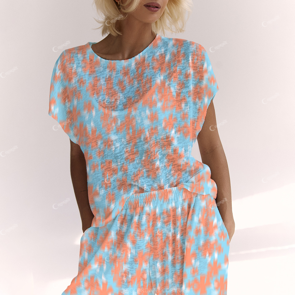 Colordate Women's Watercolor Little Flower Blue Print Ladies Lounge Suit
