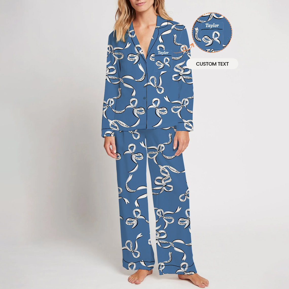 Custom Women's Bow Print Home Long Sleeve Suit