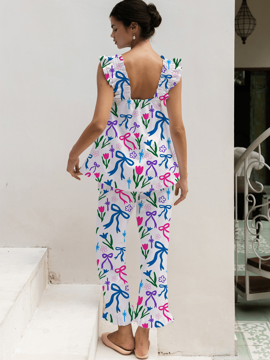 Multicolor Tropical Floral Short Tank Top Pajama Set