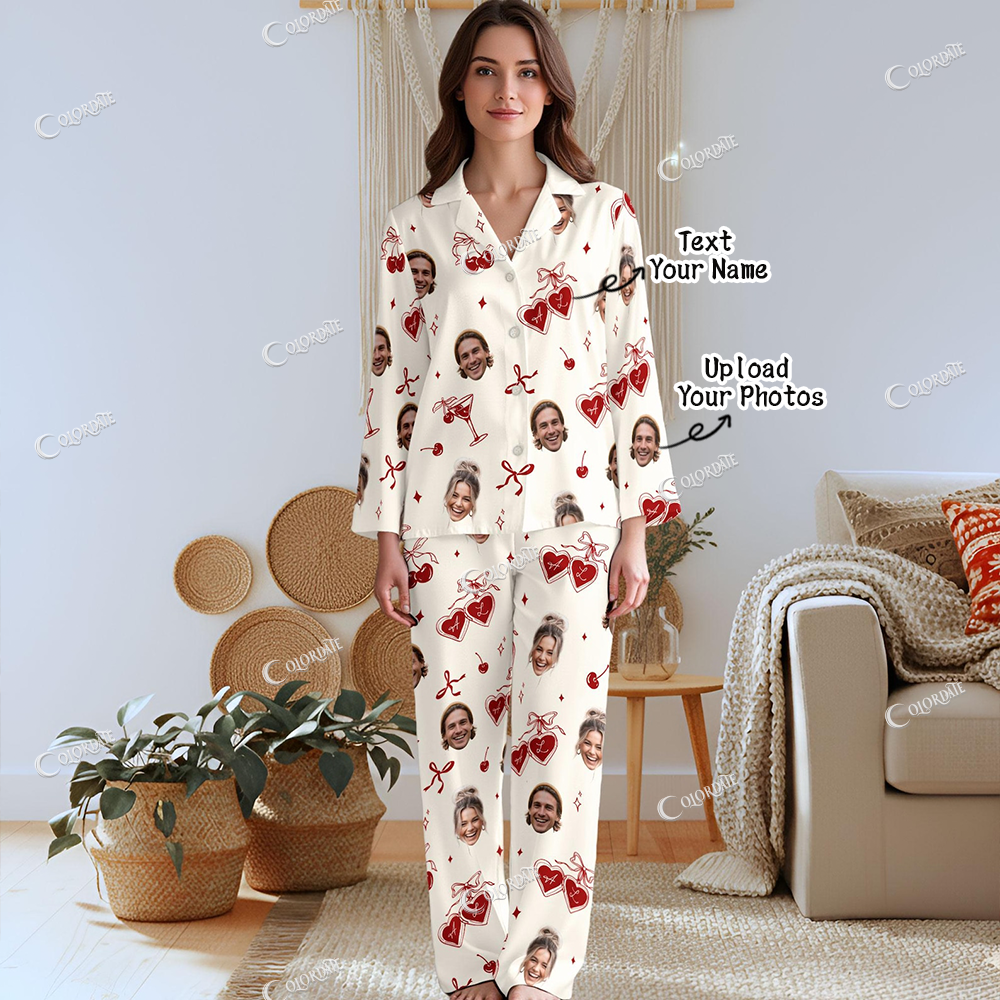 Custom Couple Photo Women's Print Long Pajama Set 