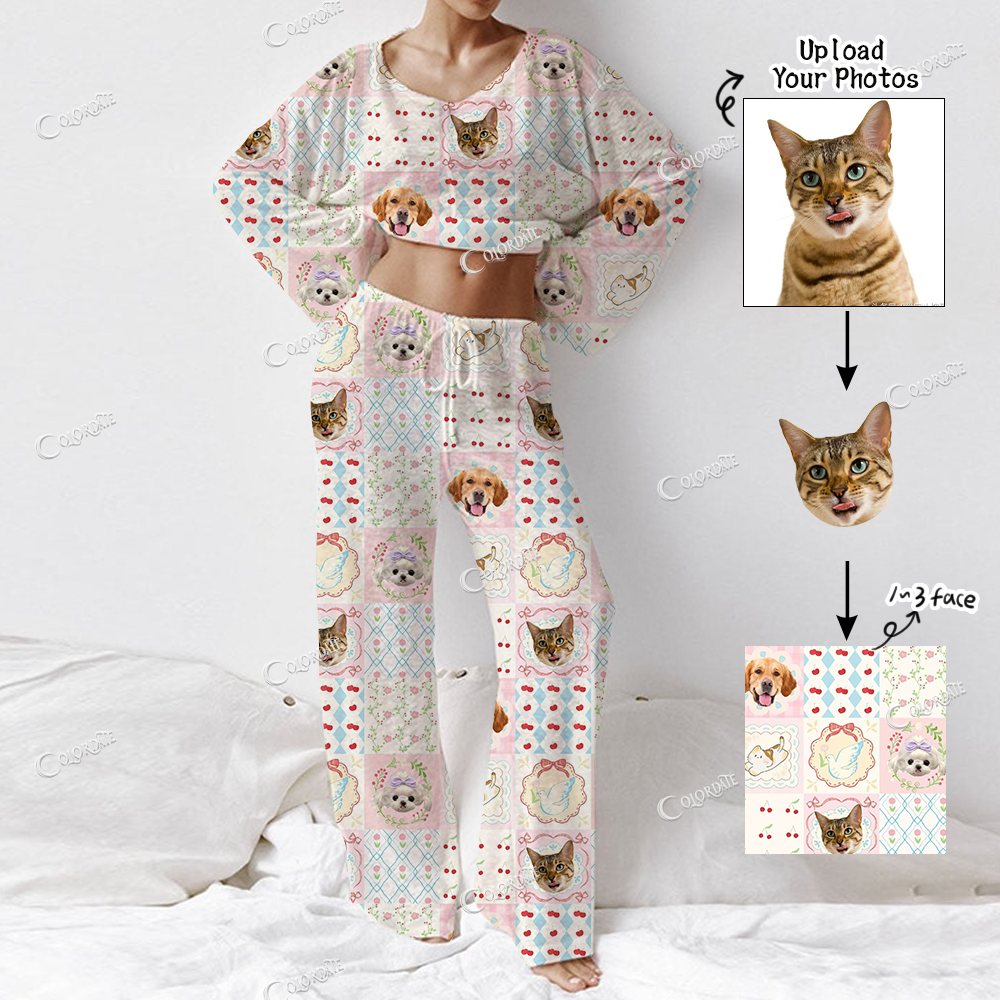 Addcustom Your Photos Women's Long Sleeve Cotton Homewear Set