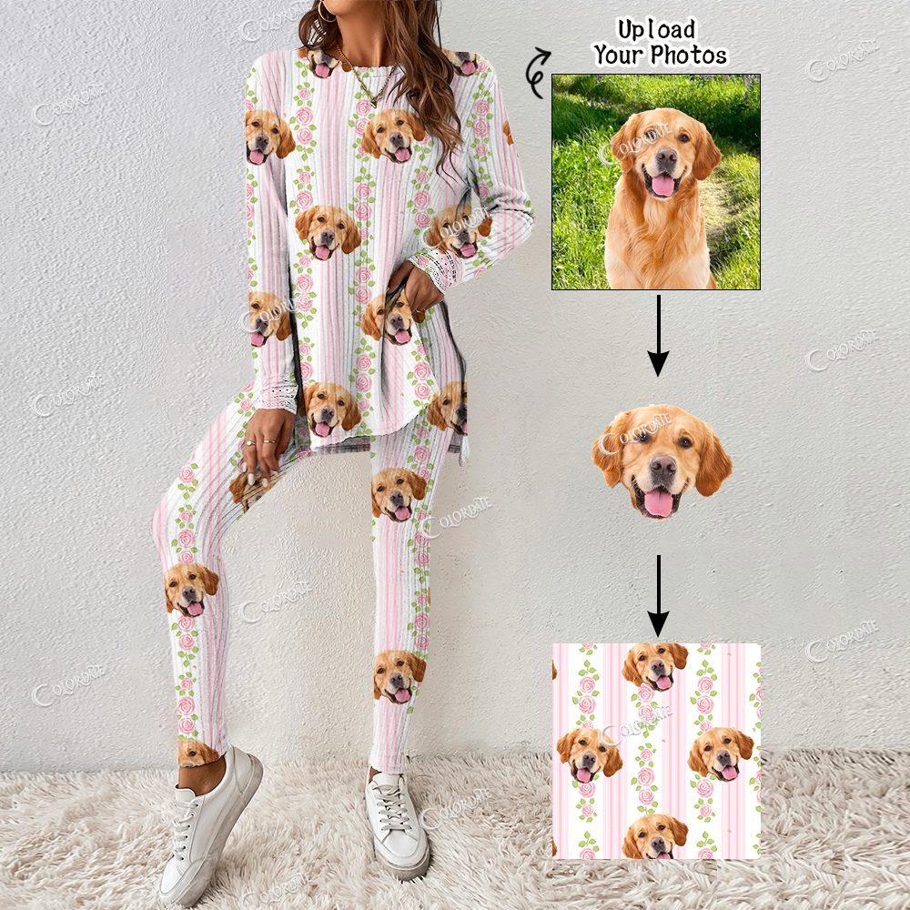 Addcustom Your Photos Women's Flower Print Long Sleeve Suit