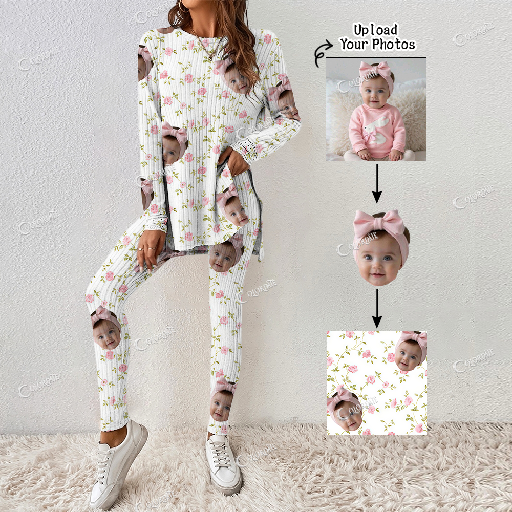 Addcustom Your Photos Women's Pink Flower Print Long Sleeve Suit