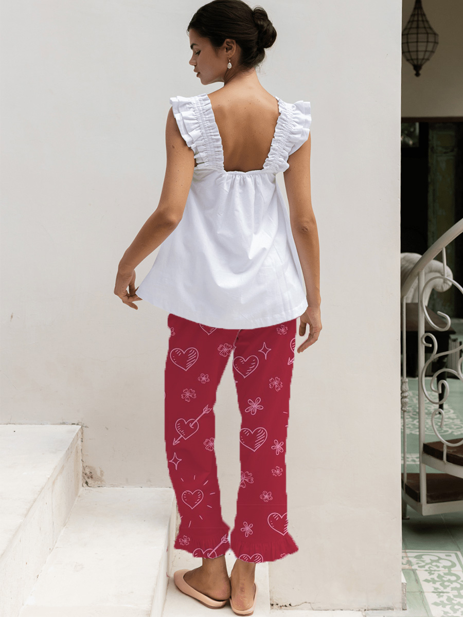 Red Love Print Tank Top Pajama Set