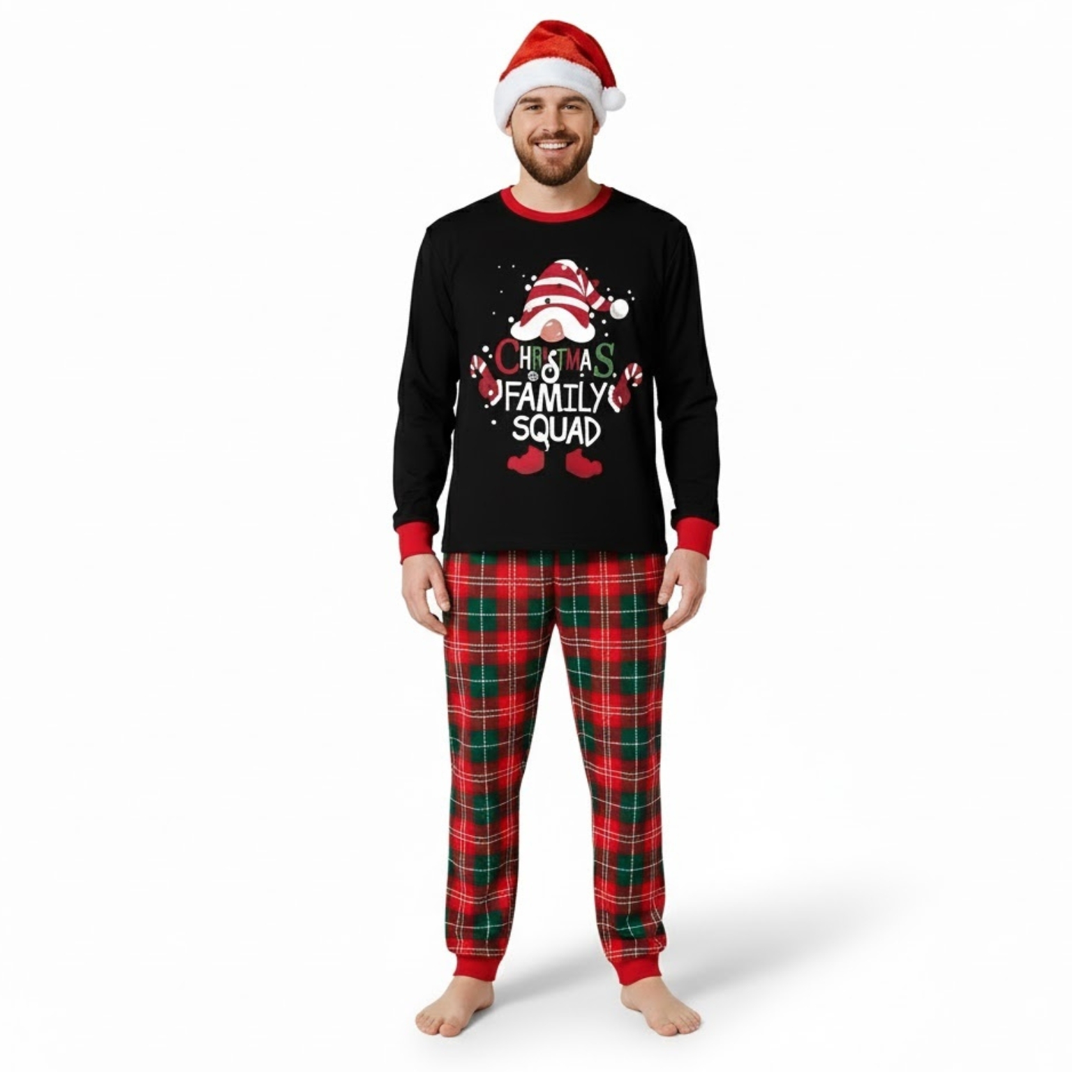 Christmas Family Squad Printed Matching Plaid Pajama Set