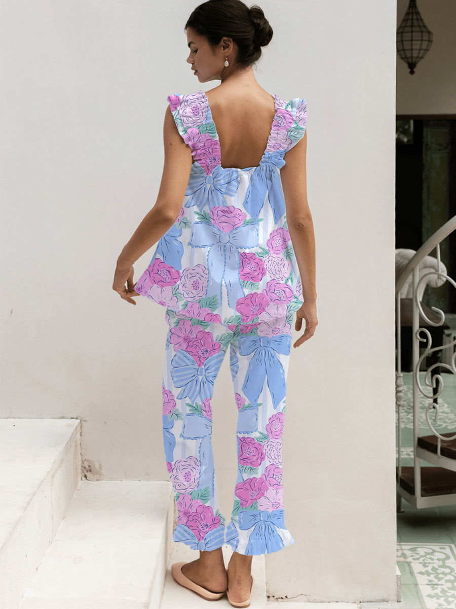 Pastel Tie-Dye Floral Short Tank Top Pajama Set
