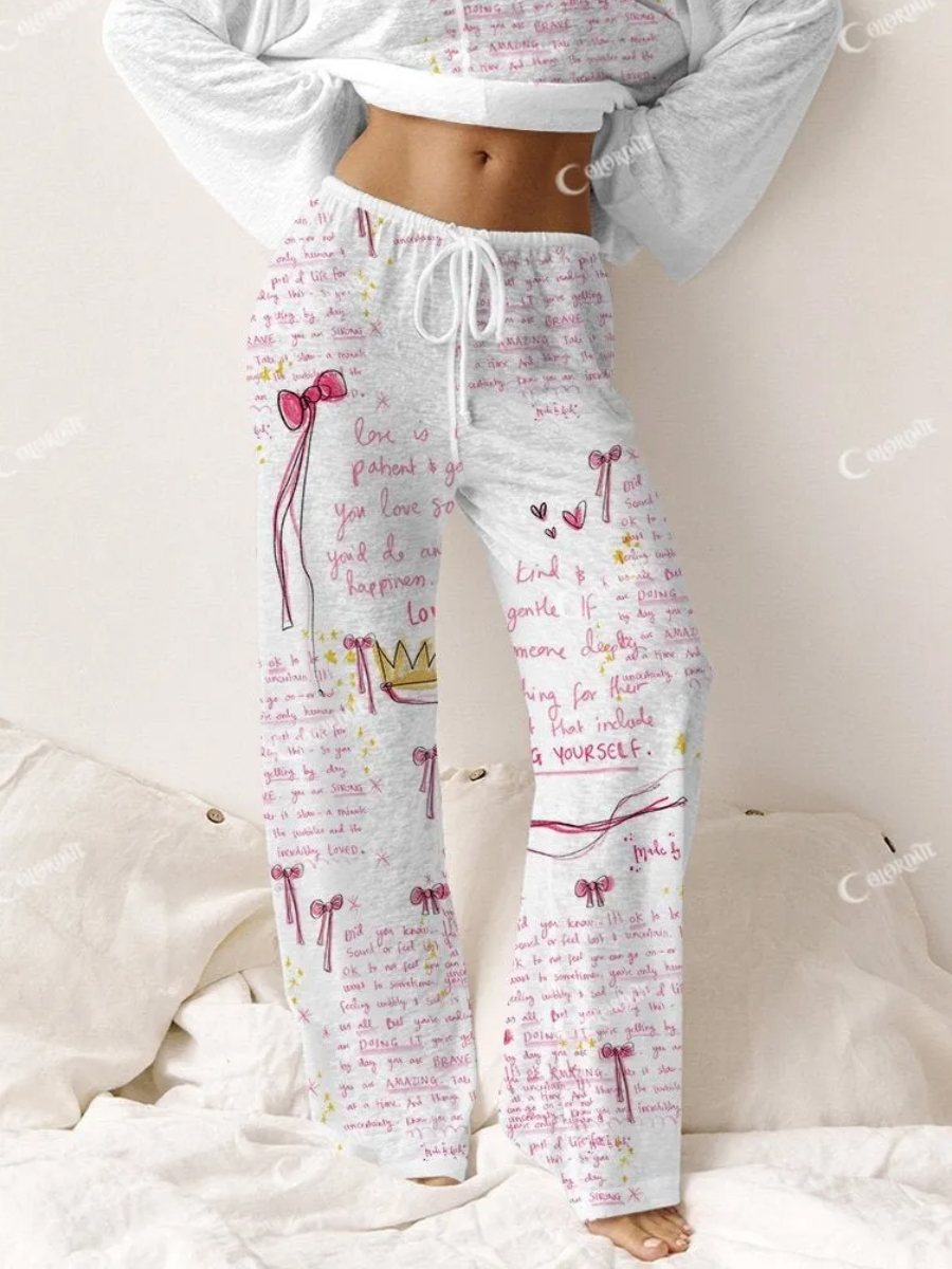 Women's Pink Bow Cotton Loungewear Set