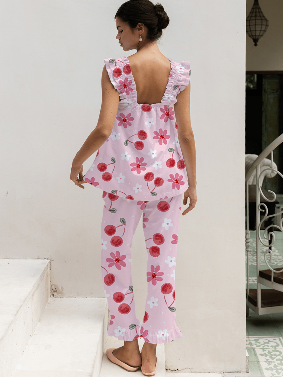 Pink & Red Ombre Floral Short Tank Top Pajama Set