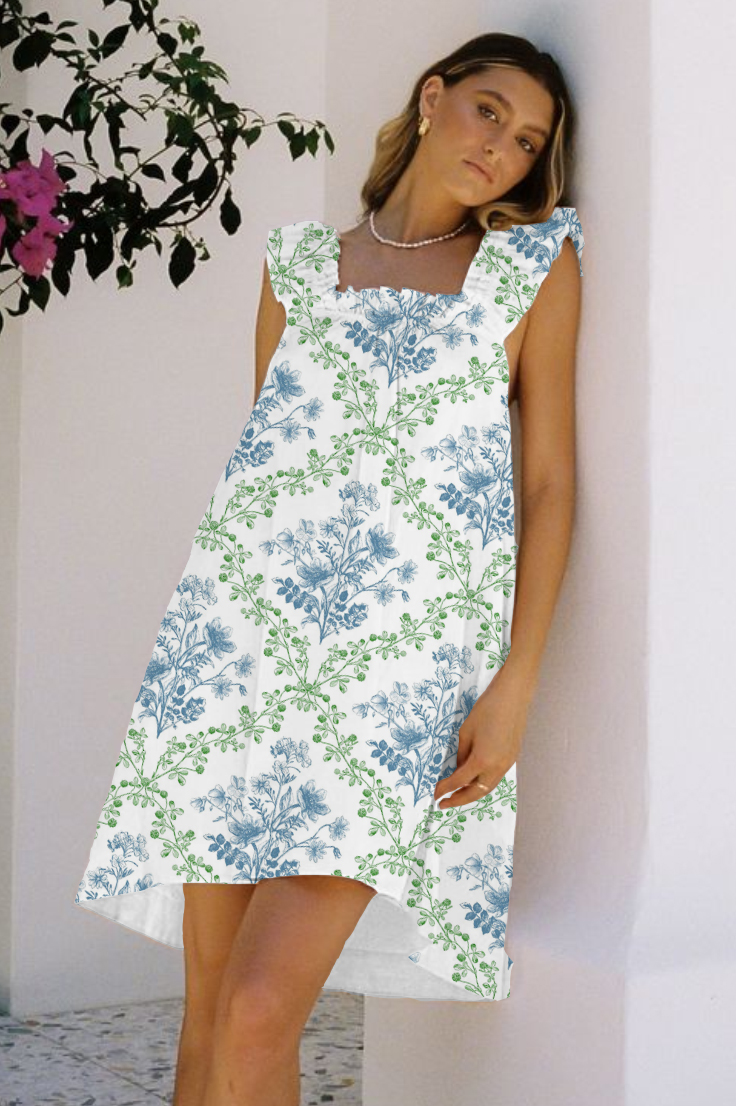 Women's Classic Plaid Flowers Printed Ruffle Mid-Length Nightgown