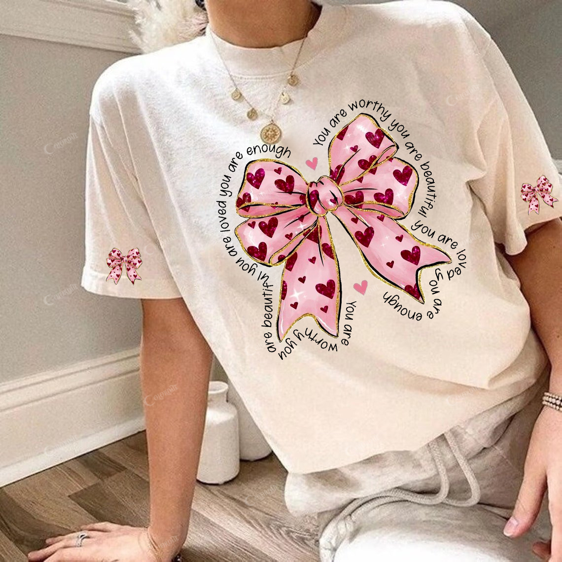 Women's You Are Worthy Print Round Neck Short Sleeve Tee