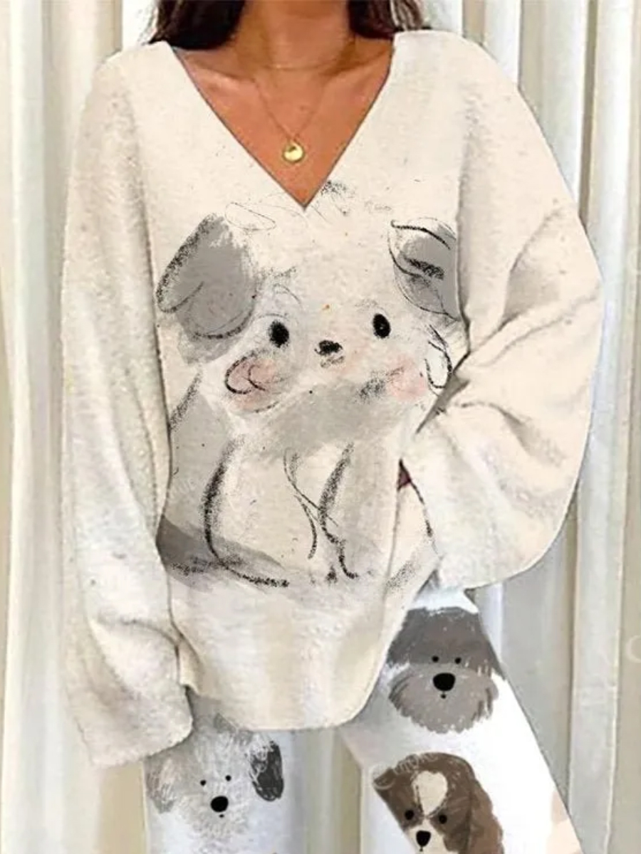 Women's Cute Puppy Loungewear Set