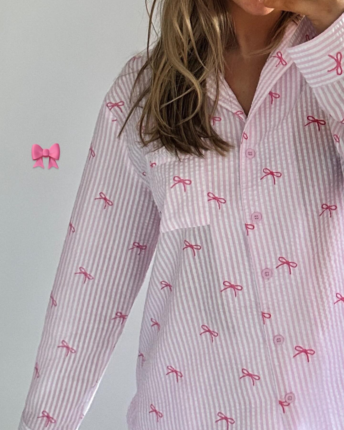 Women's Pink & White Stripes With Bow Print Cotton Cardigan Homewear Set