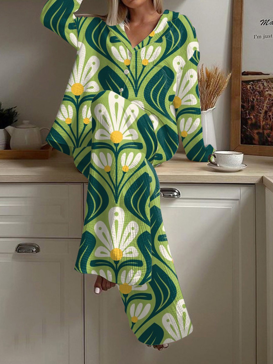 Women's Bohemian Floral Print Pajama Set