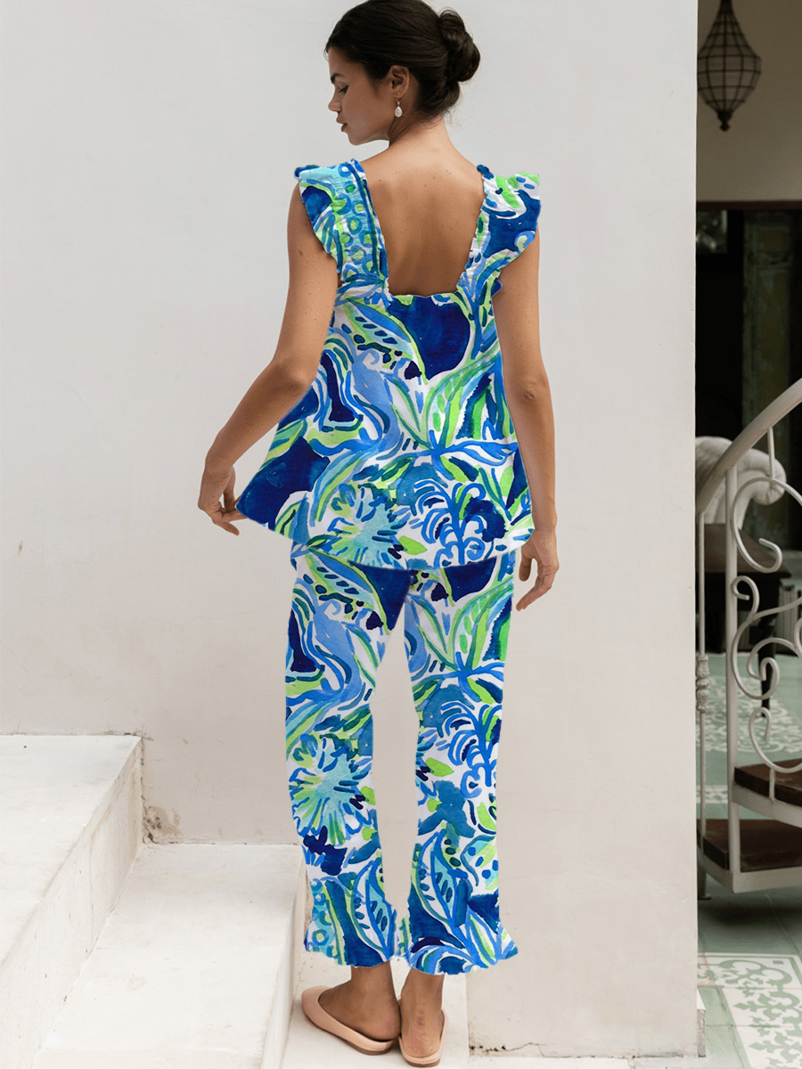 Black & White Minimal Floral Short Tank Top Pajama Set