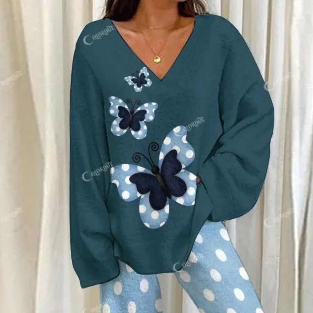 Retro Color Block Butterfly Polka Dot Loungewear Set For Women