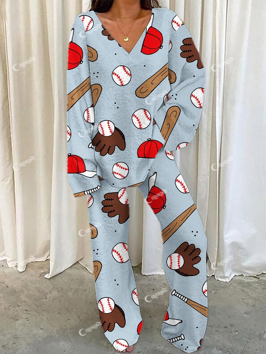 Women's Baseball Printed Casual Homewear Set