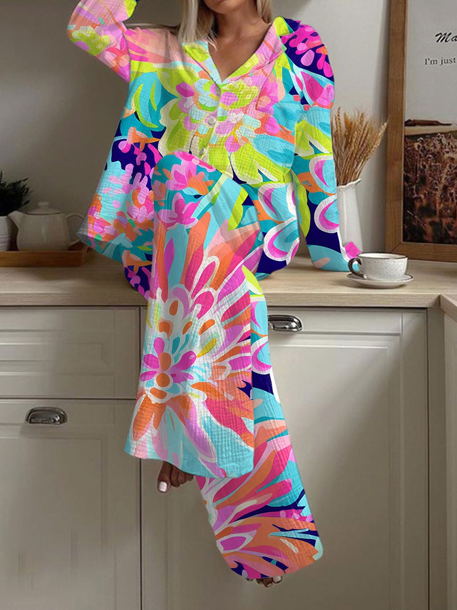 Women's Bohemian Floral Print Pajama Set