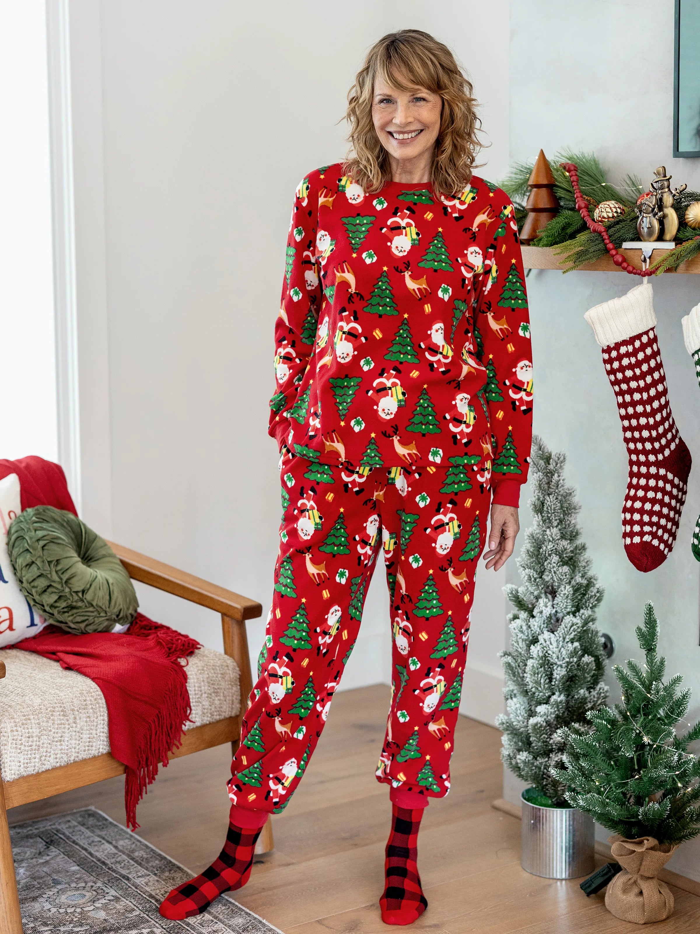 Christmas Matching Family Pajamas Set Santa Claus and Christmas Tree PJS