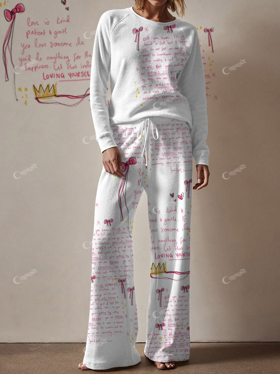 Women's Pink Bow Theme Printed Pajama Set