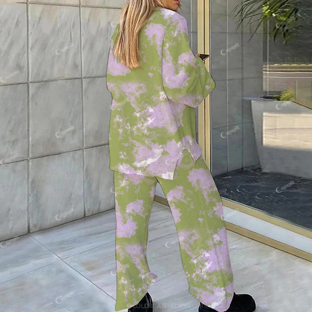 Colordate Casual Purple Clouds Printed Loungewear Set For Women