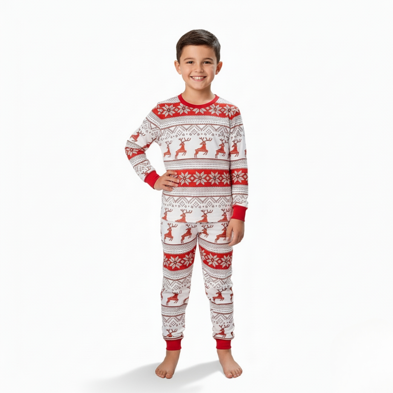 Snowflake And Reindeer Printed Family Matching Christmas Pajama Set
