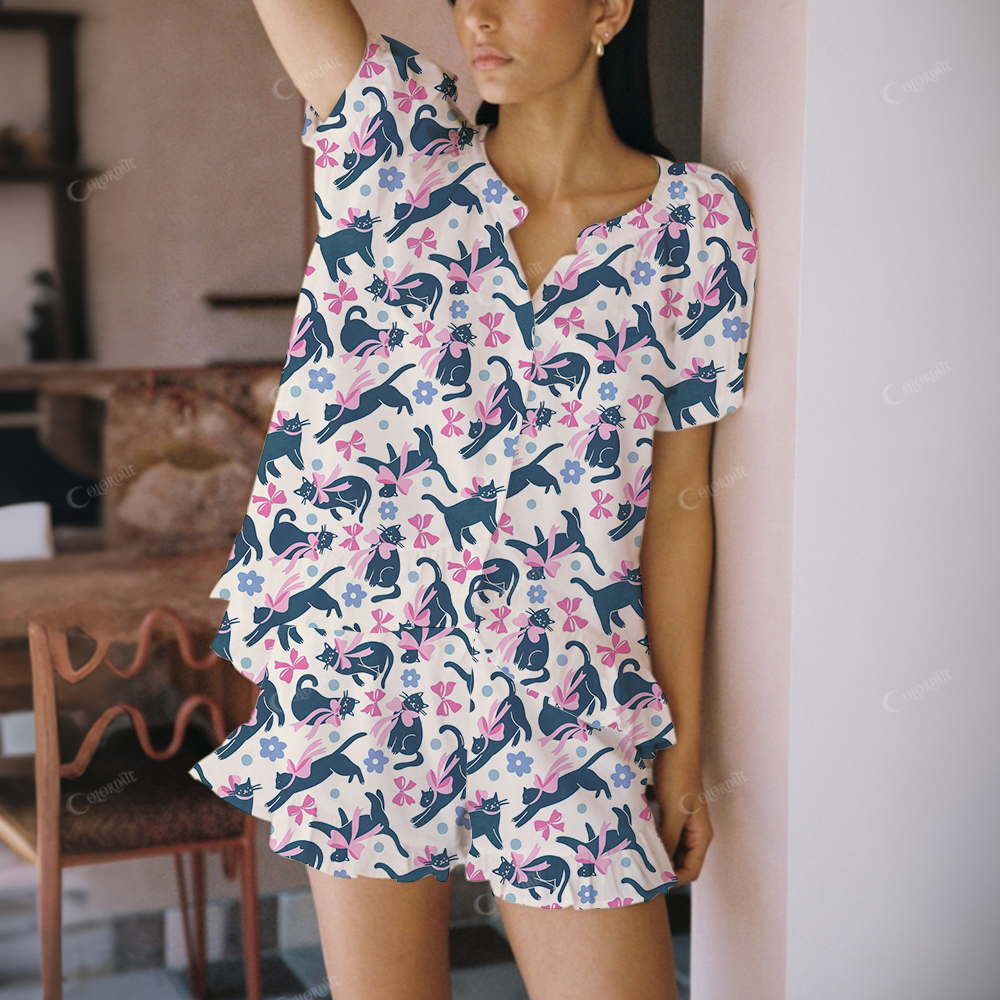 Cat Print Short Pajama Set