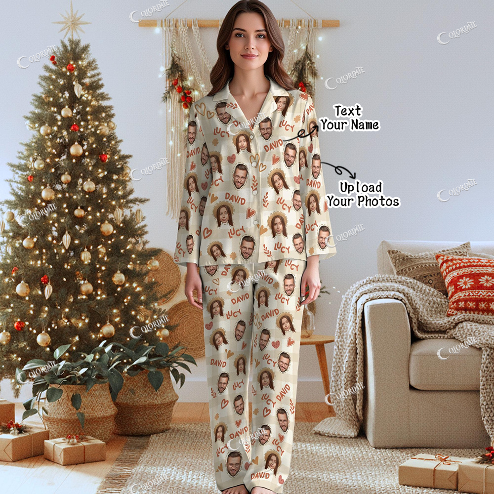 Custom Couple Photo Women's Print Long Pajama Set 