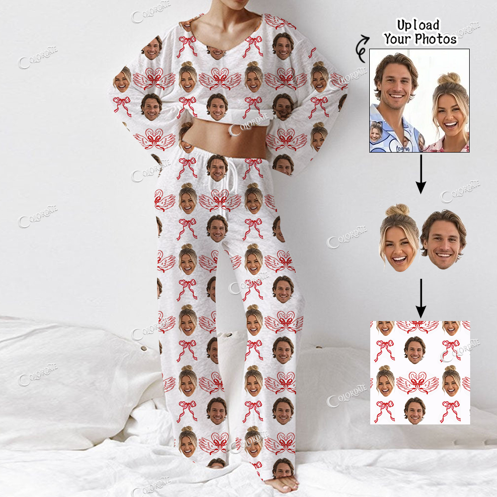 Addcustom Your Photos Women's Long Sleeve Cotton Homewear Set