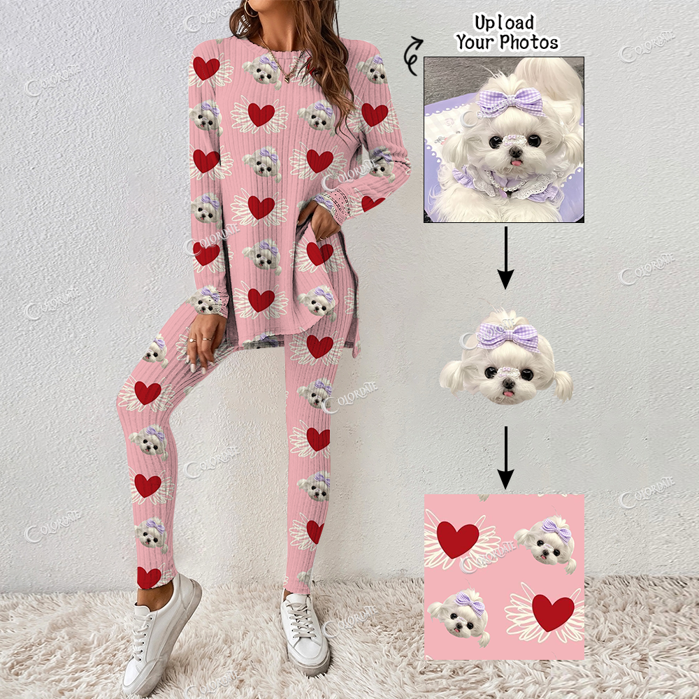 Addcustom Your Photos Women's Heart Print Long Sleeve Suit