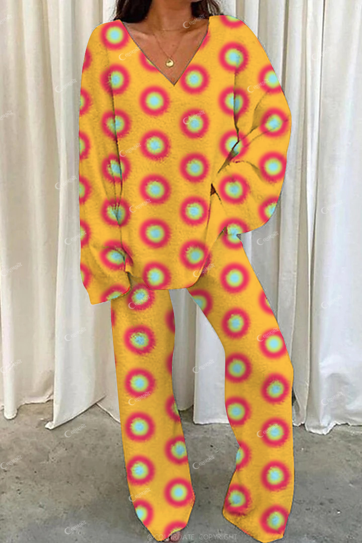 Colordate Casual Sun Abstract Print Loungewear Set For Women